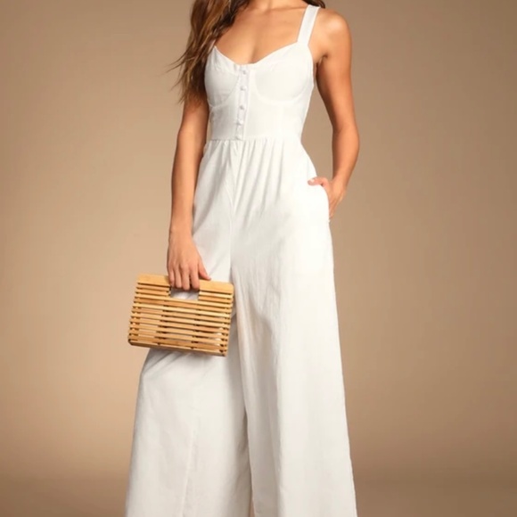 White Wide Leg Jumpsuit - Picture 2 of 10